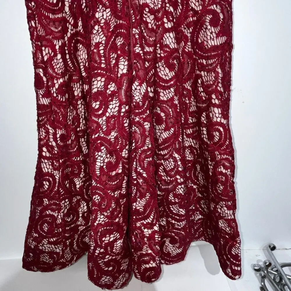 My Michelle Women's Maroon Lace‎ Overlay Sleeveless Mini Dress Size 7 NWT